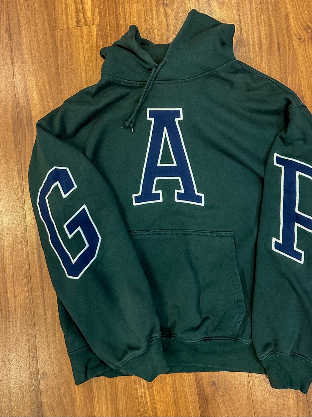 Gap Embroidered Sleeve Logo Pullover Oversized Hoodie Green Mens Medium